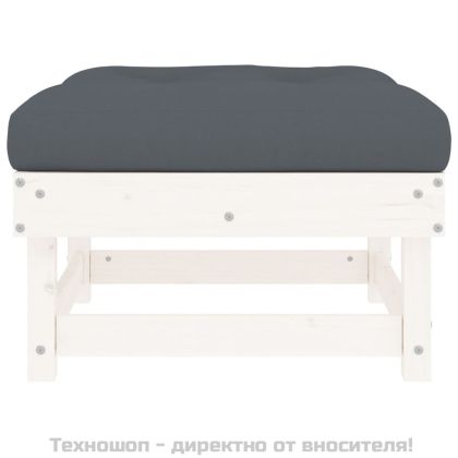 Градинска табуретка с възглавница, бяла, борова дървесина масив