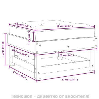 Градинска табуретка с възглавница, бяла, борова дървесина масив