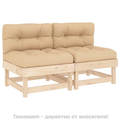 Средни дивани с възглавници, 2 бр, борово дърво масив