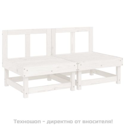 Средни дивани с възглавници, 2 бр, бели, борово дърво масив