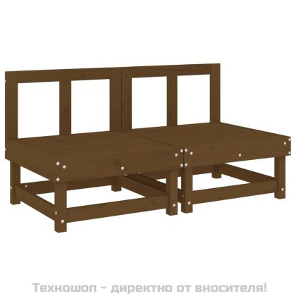 Средни дивани с възглавници, 2 бр, меденокафяви, бор масив