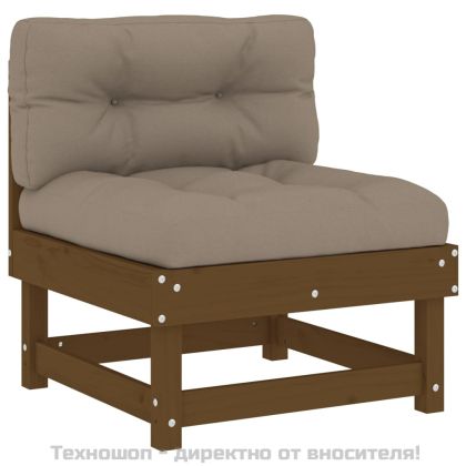 Средни дивани с възглавници, 2 бр, меденокафяви, бор масив