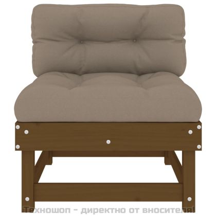 Средни дивани с възглавници, 2 бр, меденокафяви, бор масив