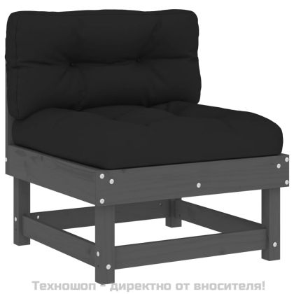 Средни дивани с възглавници, 2 бр, сиви, борово дърво масив