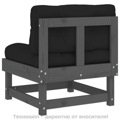 Средни дивани с възглавници, 2 бр, сиви, борово дърво масив