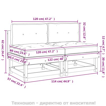 Средни дивани с възглавници, 2 бр, сиви, борово дърво масив