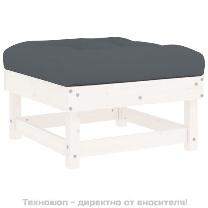 Градински табуретки с възглавници 2 бр бели борово дърво масив