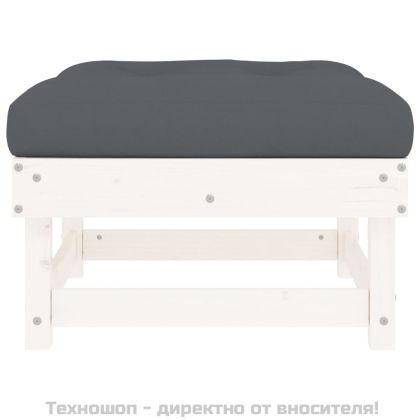 Градински табуретки с възглавници 2 бр бели борово дърво масив