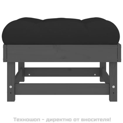 Градински табуретки с възглавници 2 бр сиви борово дърво масив