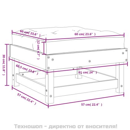 Градински табуретки с възглавници 2 бр сиви борово дърво масив