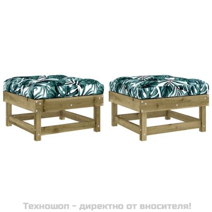 Градински табуретки с възглавници, 2 бр, импрегниран бор