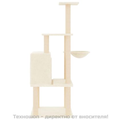 Котешко дърво със сизалени стълбове, кремаво, 132 см