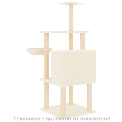 Котешко дърво със сизалени стълбове, кремаво, 132 см