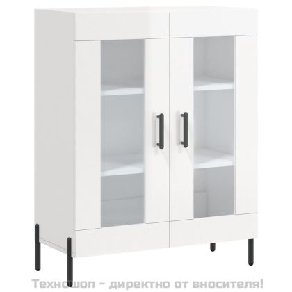 Сайдборд, бял гланц, 69,5x34x90 см, инженерно дърво