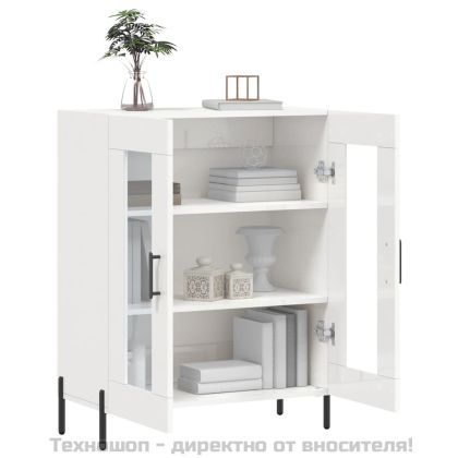 Сайдборд, бял гланц, 69,5x34x90 см, инженерно дърво