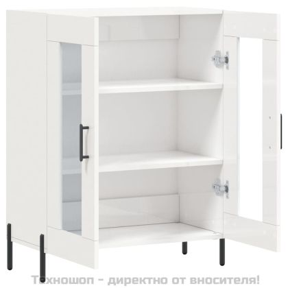 Сайдборд, бял гланц, 69,5x34x90 см, инженерно дърво
