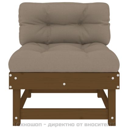 Среден диван с възглавници, меденокафяв, борово дърво масив