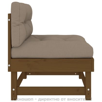 Среден диван с възглавници, меденокафяв, борово дърво масив