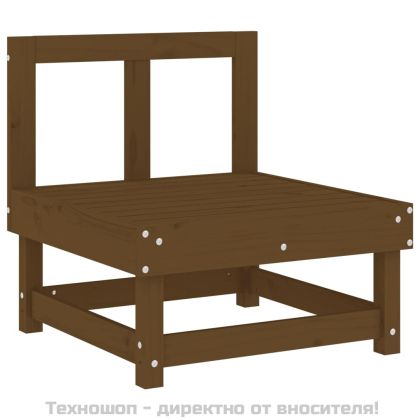 Среден диван с възглавници, меденокафяв, борово дърво масив