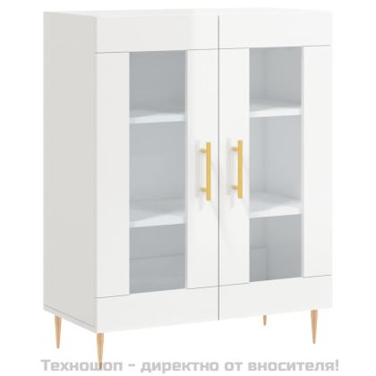 Сайдборд, бял гланц, 69,5x34x90 см, инженерно дърво