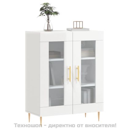Сайдборд, бял гланц, 69,5x34x90 см, инженерно дърво