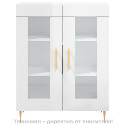 Сайдборд, бял гланц, 69,5x34x90 см, инженерно дърво