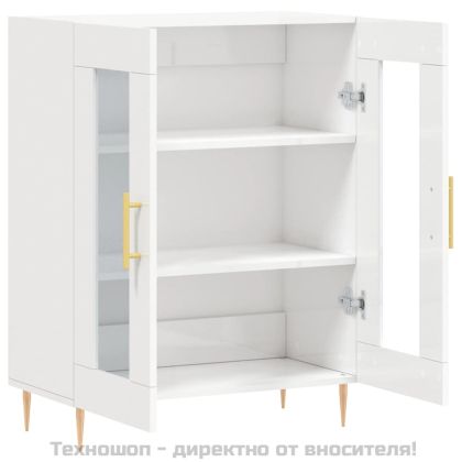 Сайдборд, бял гланц, 69,5x34x90 см, инженерно дърво