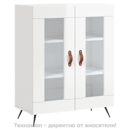 Сайдборд, бял гланц, 69,5x34x90 см, инженерно дърво