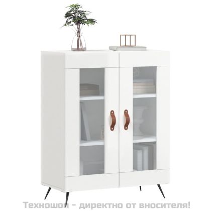 Сайдборд, бял гланц, 69,5x34x90 см, инженерно дърво