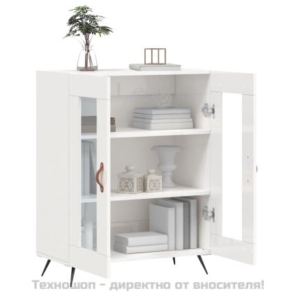 Сайдборд, бял гланц, 69,5x34x90 см, инженерно дърво