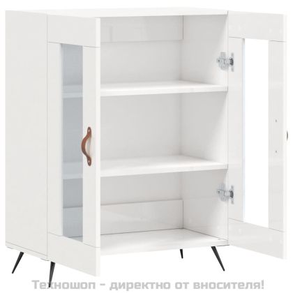 Сайдборд, бял гланц, 69,5x34x90 см, инженерно дърво