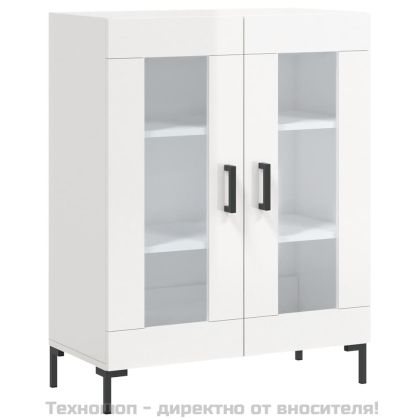 Сайдборд, бял гланц, 69,5x34x90 см, инженерно дърво