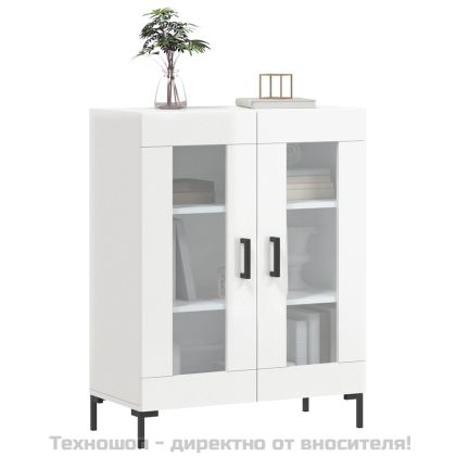 Сайдборд, бял гланц, 69,5x34x90 см, инженерно дърво