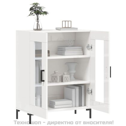 Сайдборд, бял гланц, 69,5x34x90 см, инженерно дърво