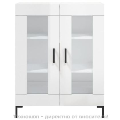 Сайдборд, бял гланц, 69,5x34x90 см, инженерно дърво