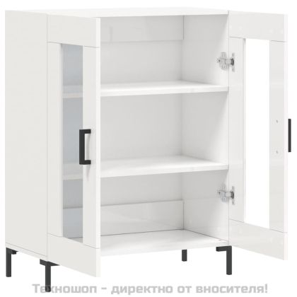 Сайдборд, бял гланц, 69,5x34x90 см, инженерно дърво