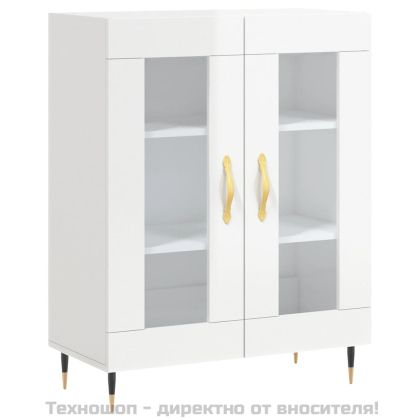 Сайдборд, бял гланц, 69,5x34x90 см, инженерно дърво