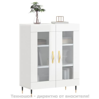 Сайдборд, бял гланц, 69,5x34x90 см, инженерно дърво