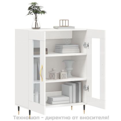 Сайдборд, бял гланц, 69,5x34x90 см, инженерно дърво