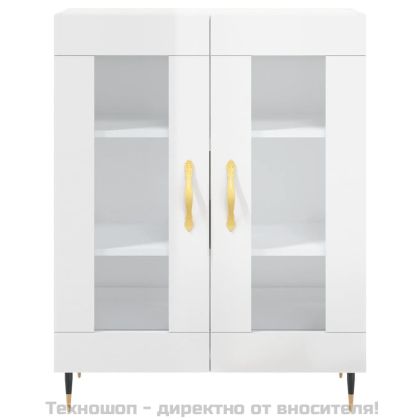 Сайдборд, бял гланц, 69,5x34x90 см, инженерно дърво