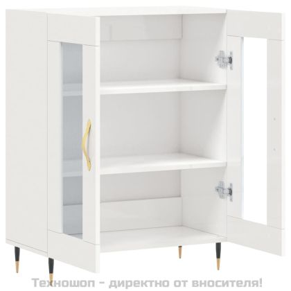 Сайдборд, бял гланц, 69,5x34x90 см, инженерно дърво