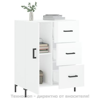 Сайдборд, бял гланц, 69,5x34x90 см, инженерно дърво