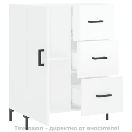 Сайдборд, бял гланц, 69,5x34x90 см, инженерно дърво