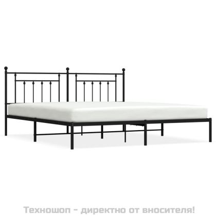 Метална рамка за легло с горна табла, черна, 200x200 см