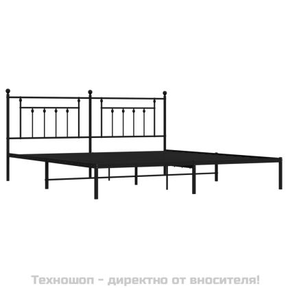Метална рамка за легло с горна табла, черна, 200x200 см