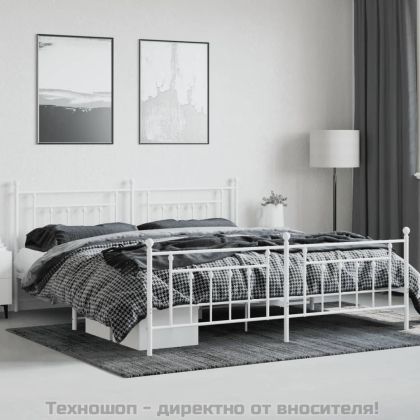 Метална рамка за легло с горна и долна табла, бяла, 200x200 см