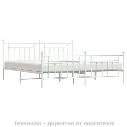 Метална рамка за легло с горна и долна табла, бяла, 200x200 см