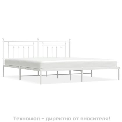 Метална рамка за легло с горна табла, бяла, 200x200 см