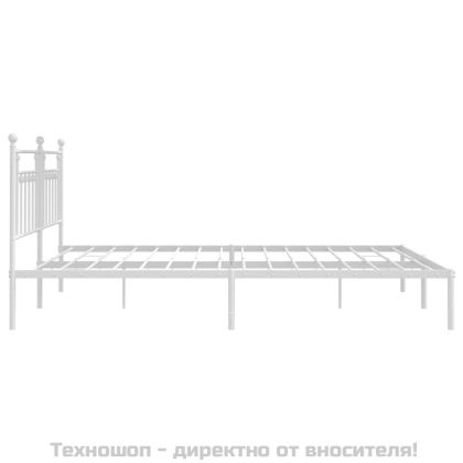 Метална рамка за легло с горна табла, бяла, 200x200 см