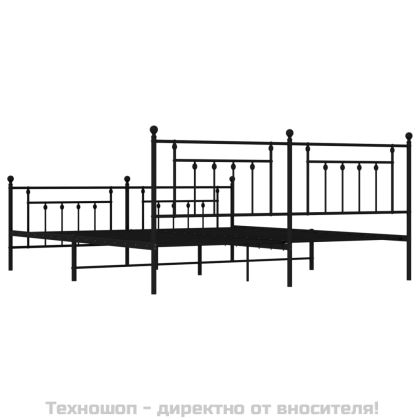 Метална рамка за легло с горна и долна табла, черна, 200x200 см